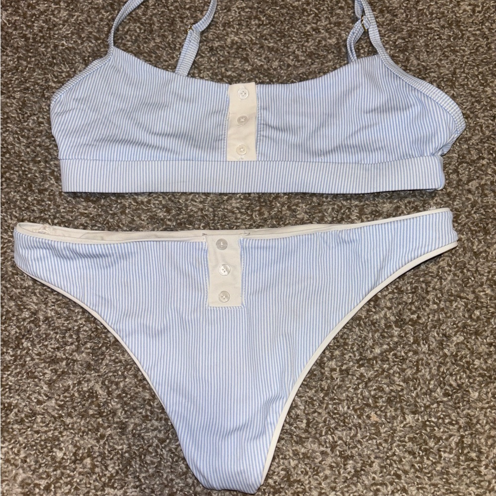 Blue and White Striped Bikini Set